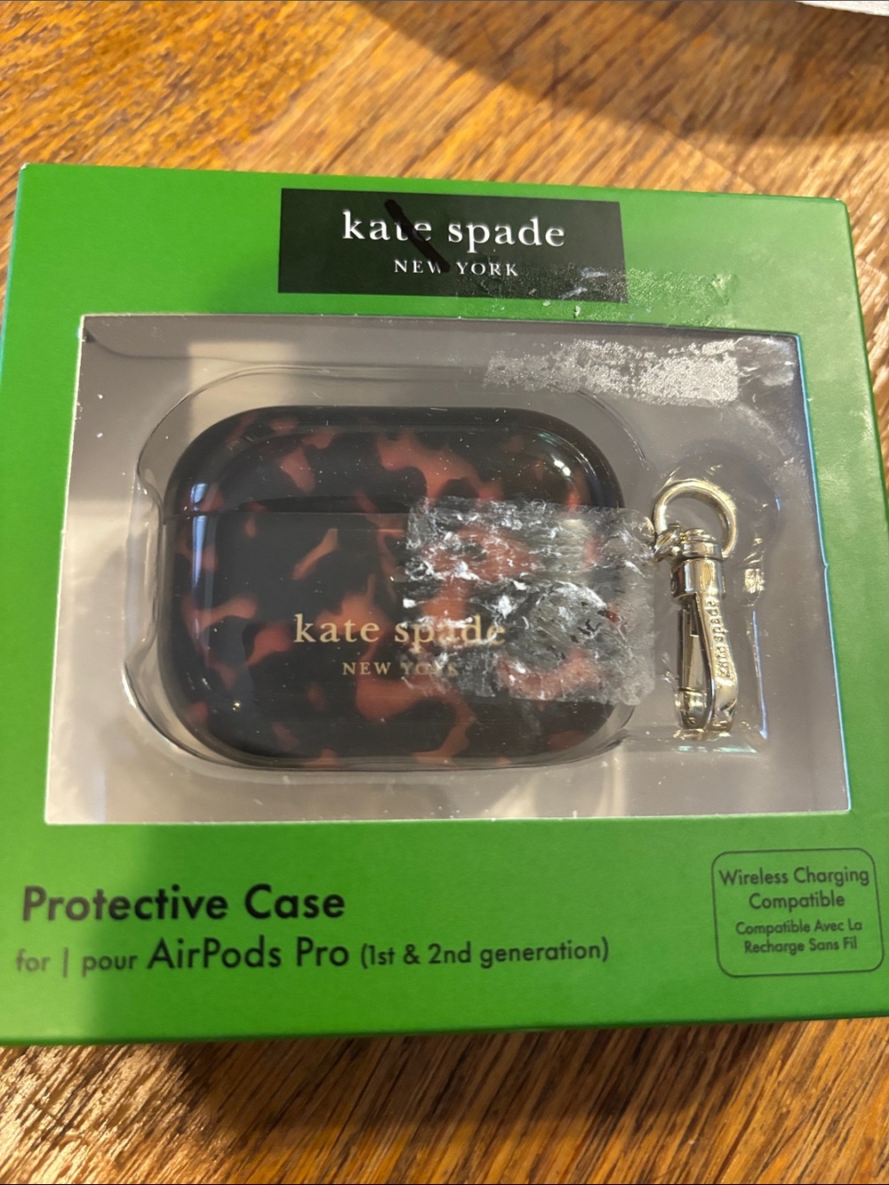 kate spade Black and Brown Tortoiseshell AirPods Pro Case with Keyring